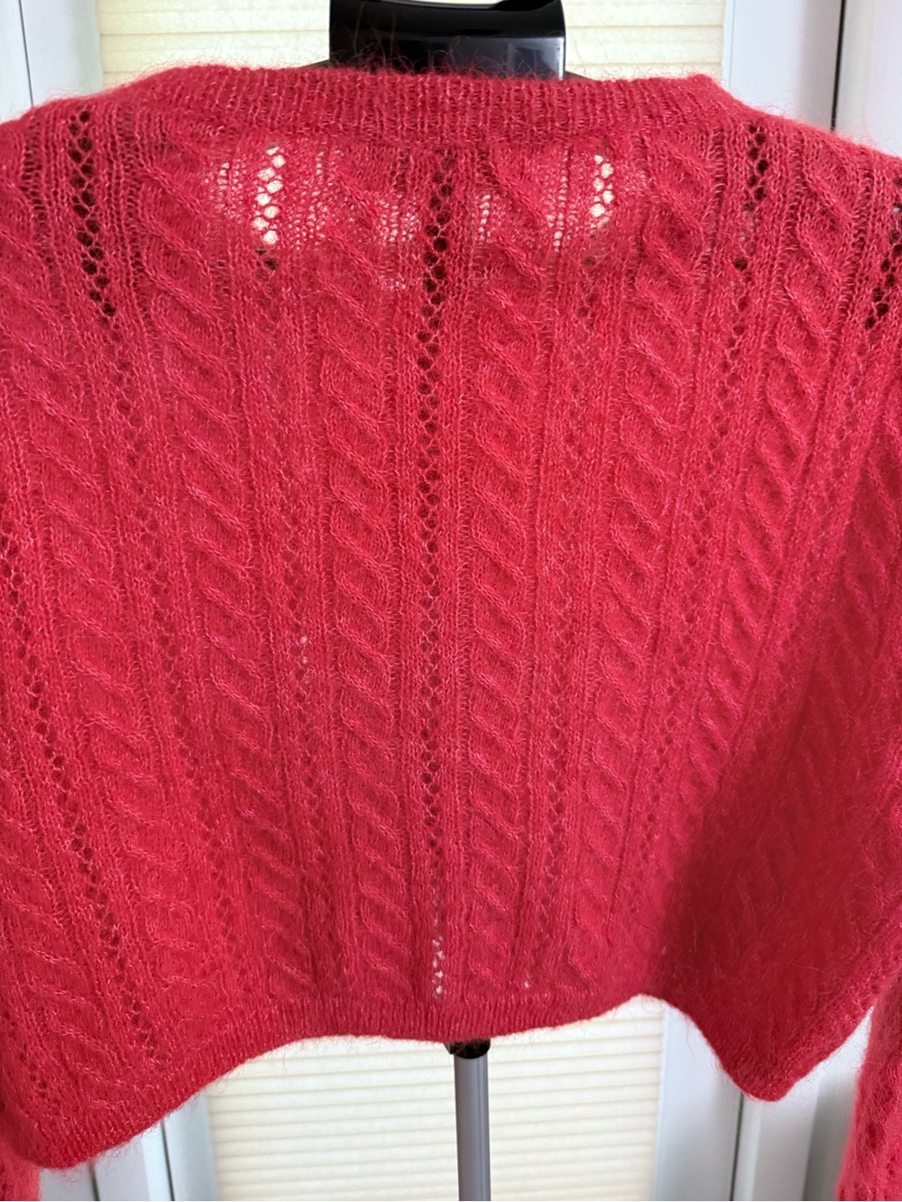 ZARA alpaca & wool blend cable knit cropped cardigan rhinestone buttons size M - Picture 11 of 12